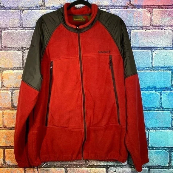Timberland Men’s Fleece Performance Jacket Red Black XL - Picture 1 of 9